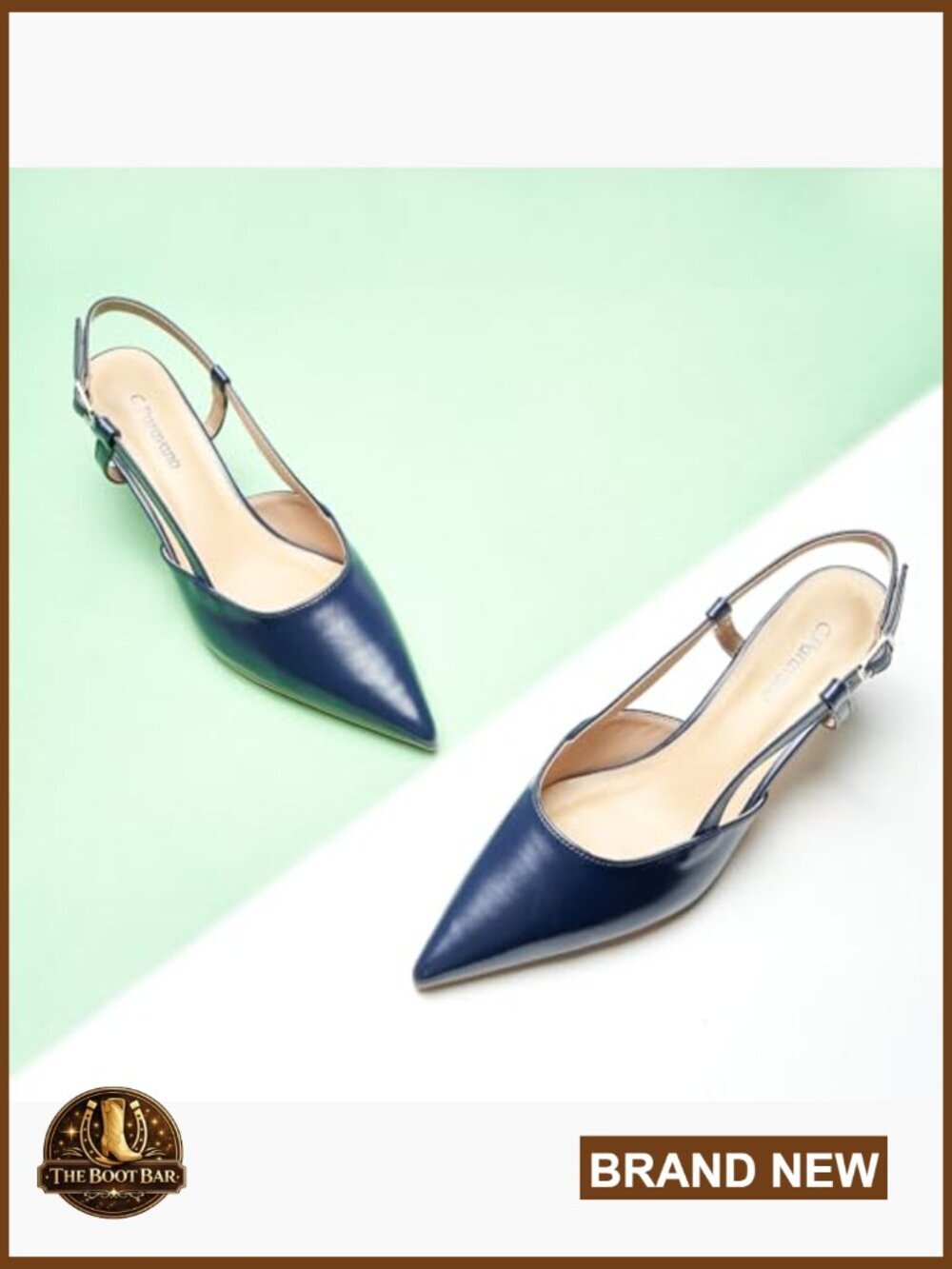 Leather Kitten Heel Slingback Pumps with Adjustable Buckle - Picture 4 of 6